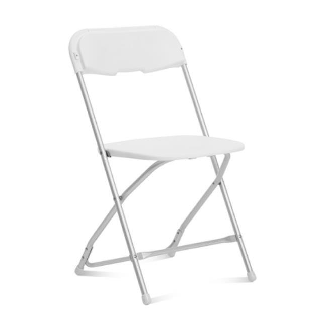 Rental store for white plastic aluminum chair in Portland Oregon