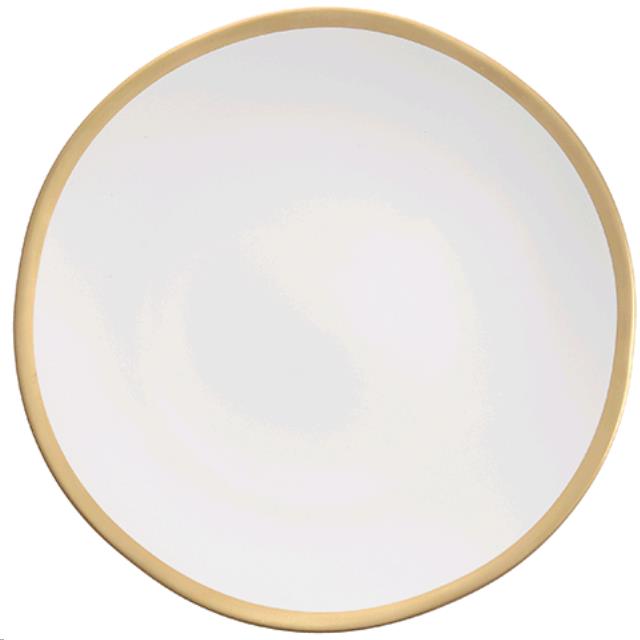 Rental store for gold rim pearl stoneware dinner plate in Portland Oregon