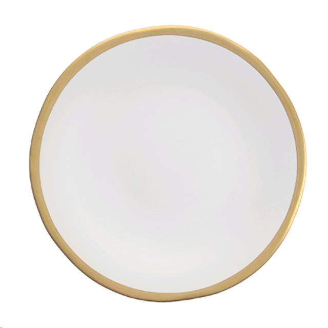 Rental store for gold rim pearl stoneware salad plate in Portland Oregon