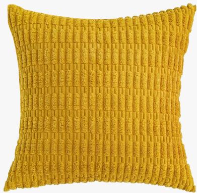 Rental store for mustard plush stripe pillow in Portland Oregon