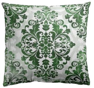 Rental store for green and white damask pillow in Portland Oregon