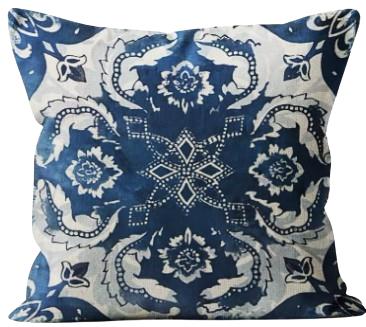 Rental store for blue and white brocade pillow in Portland Oregon