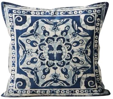 Rental store for blue and white medallion pillow in Portland Oregon