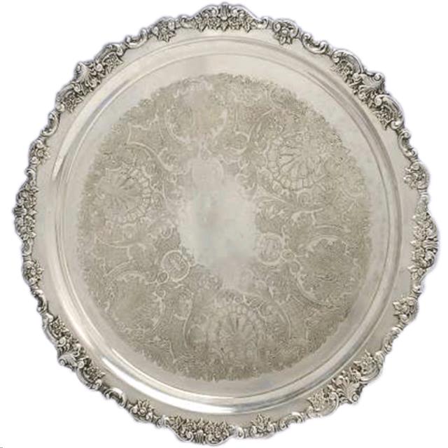 Rental store for silver punchbowl tray 18 inch in Portland Oregon